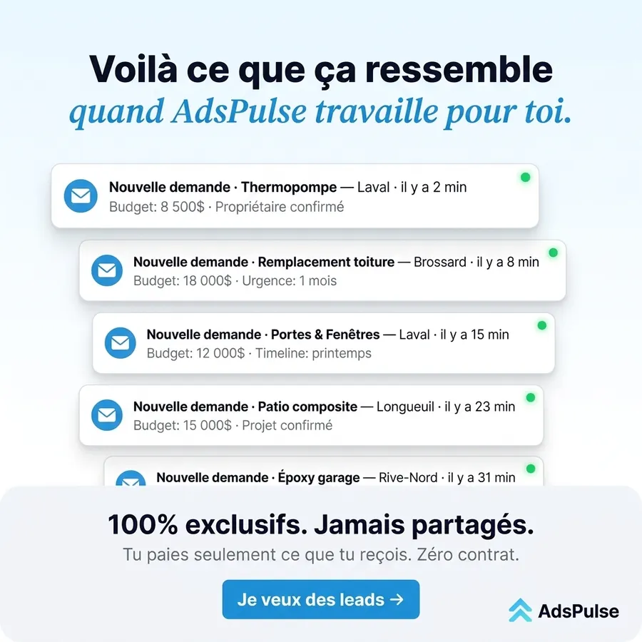 Publicité AdsPulse, Entrepreneurs en rénovation